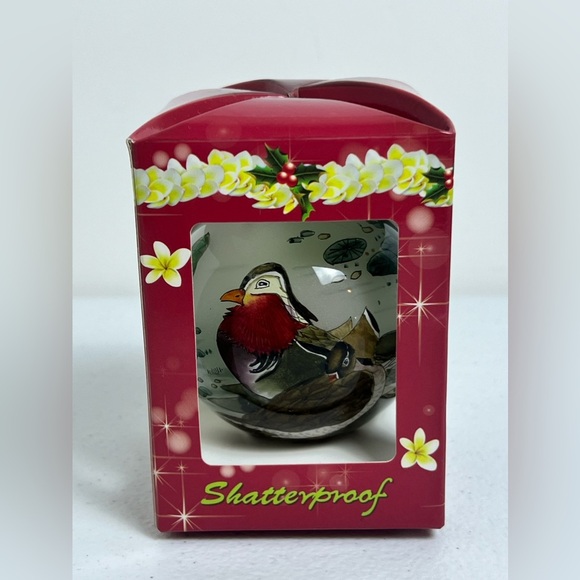 Hawaii Hand Painted Bird Floral Mele Kalikimaka Christmas Glass Ornament - Picture 3 of 13